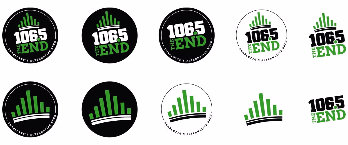 106.5 The End primary and secondary logo treatments.