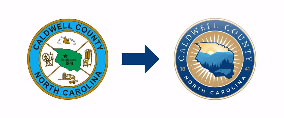 caldwell-county-nc-seal-evolution Caldwell County, NC official seal evolution.