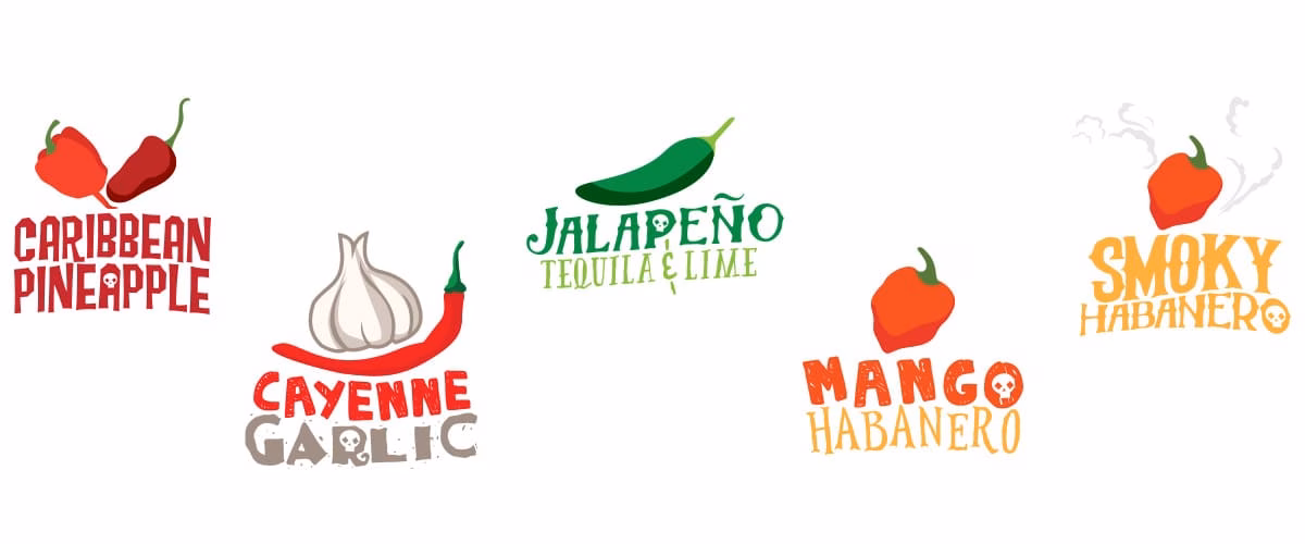 Sugar Skull Hot Sauce flavor logos.
